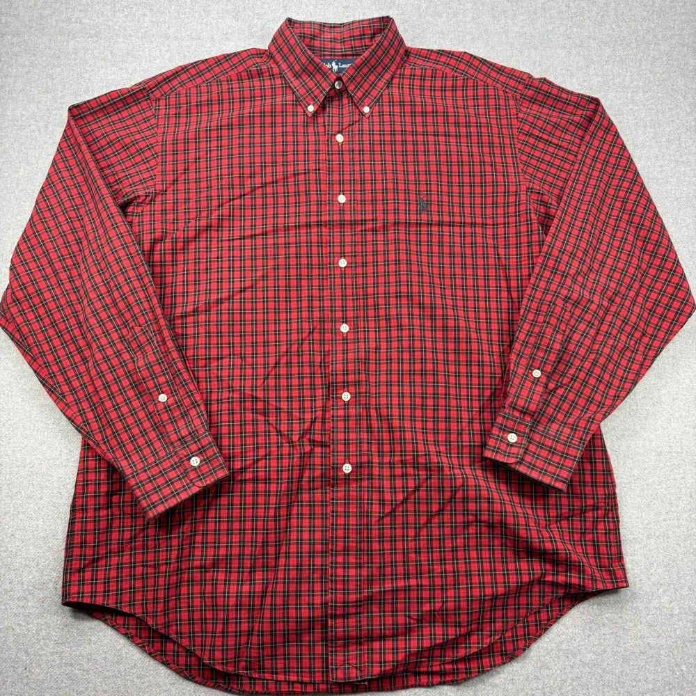 Polo Ralph Lauren Yarmouth Shirt Mens 16.5-35 (Large) Red Plaid Button Down Prep